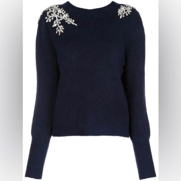 Veronica Beard Sweaters - Veronica Beard Navy Crystal Embellished V-Back‎ Sweater XS Rhinestone Applique